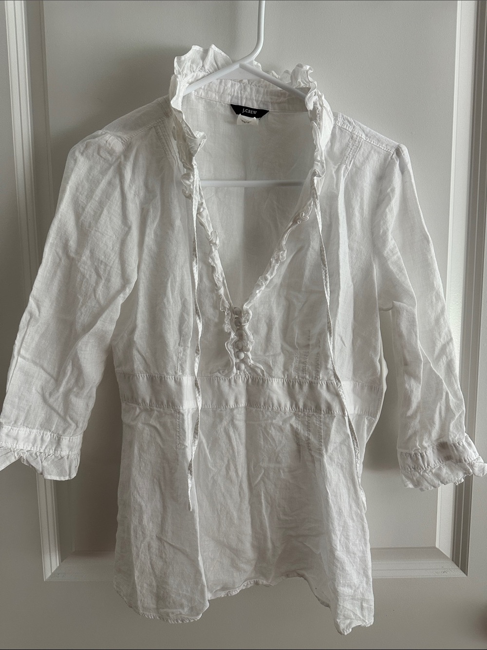 J. Crew White Ruffle-Trim Cotton Button-Down Tunic